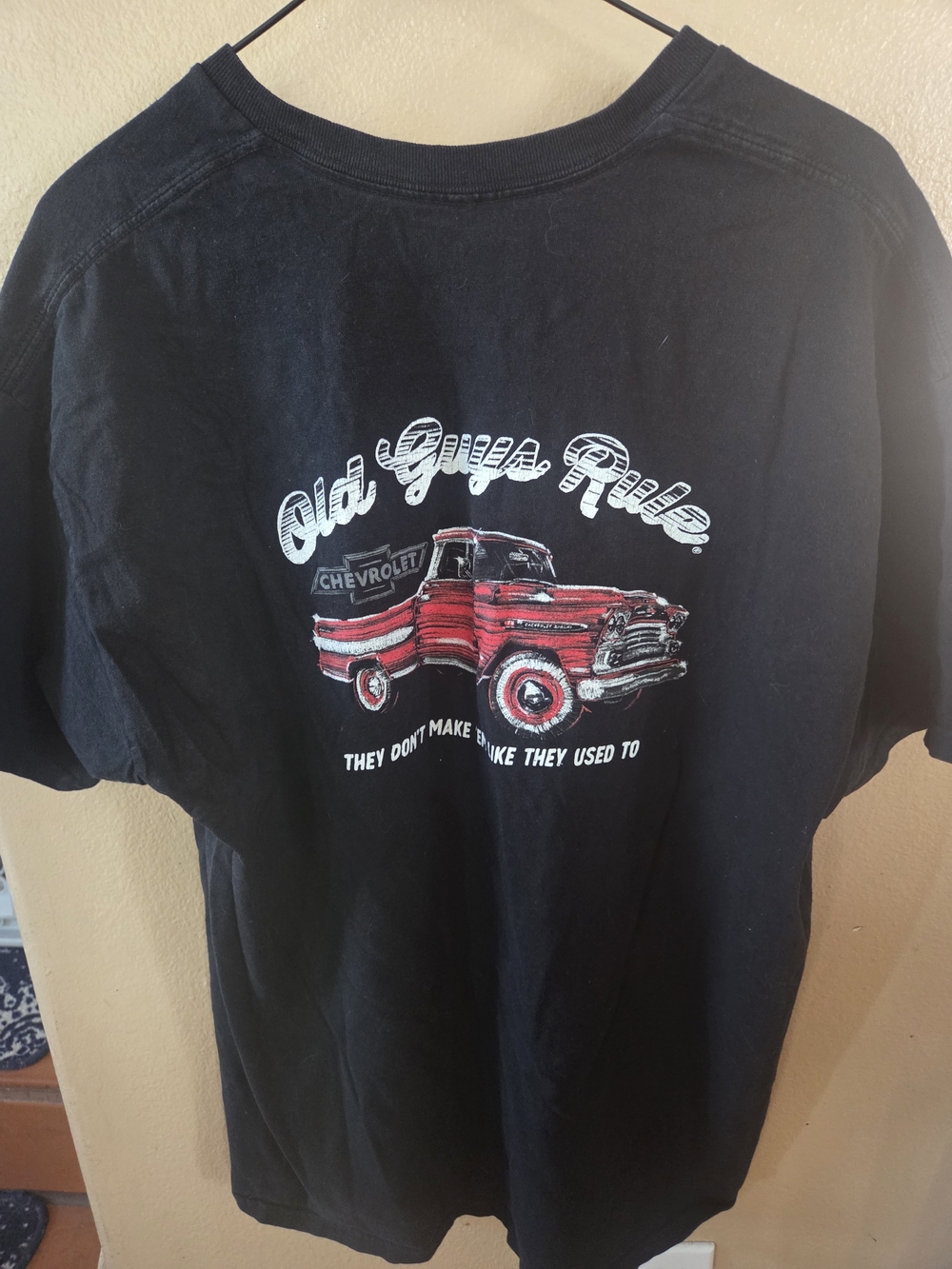 Old Guys Rule Black T-Shirt with Red Truck Graphic